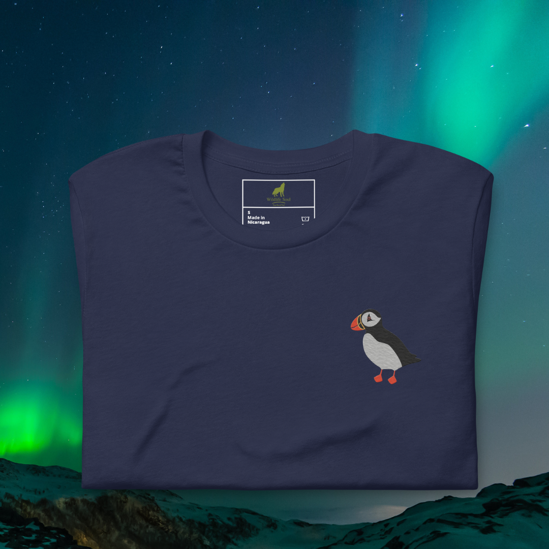 Puffin Cotton T-Shirt - Embroidered - Wildlife Soul Puffin Cotton T-Shirt - Embroidered