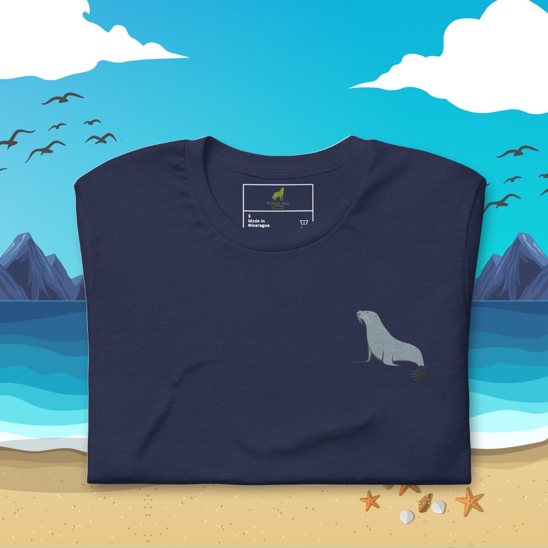 Seal Cotton T-Shirt - Embroidered - Wildlife Soul Seal Cotton T-Shirt - Embroidered