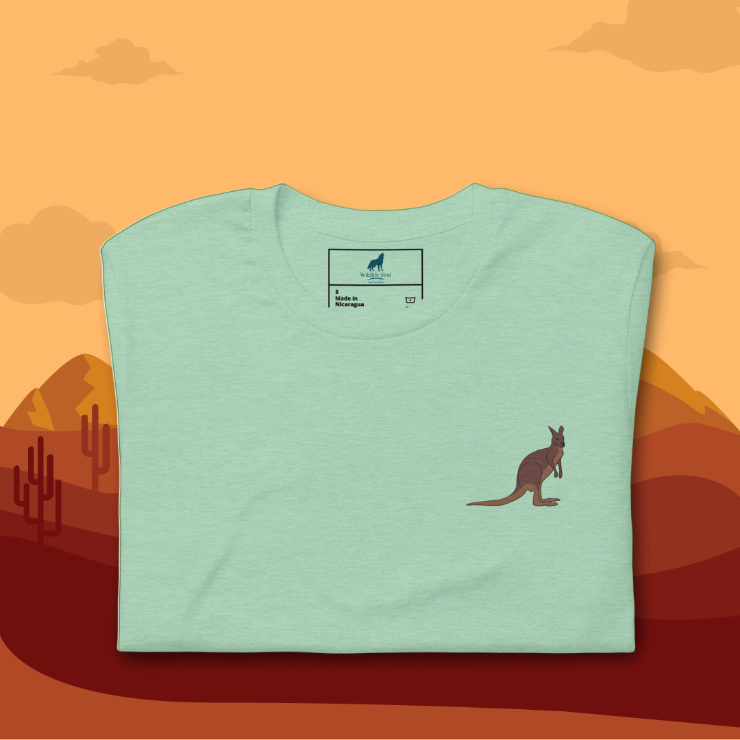 Kangaroo Cotton T-Shirt - Embroidered - Wildlife Soul Kangaroo Cotton T-Shirt - Embroidered
