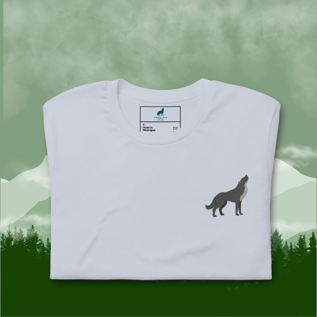 Wolf Cotton T-Shirt - Embroidered - Wildlife Soul Wolf Cotton T-Shirt - Embroidered