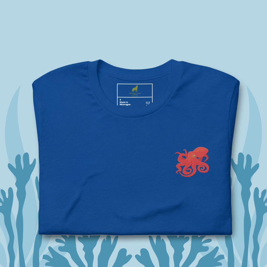 Octopus Cotton T-Shirt - Embroidered - Wildlife Soul Octopus Cotton T-Shirt - Embroidered