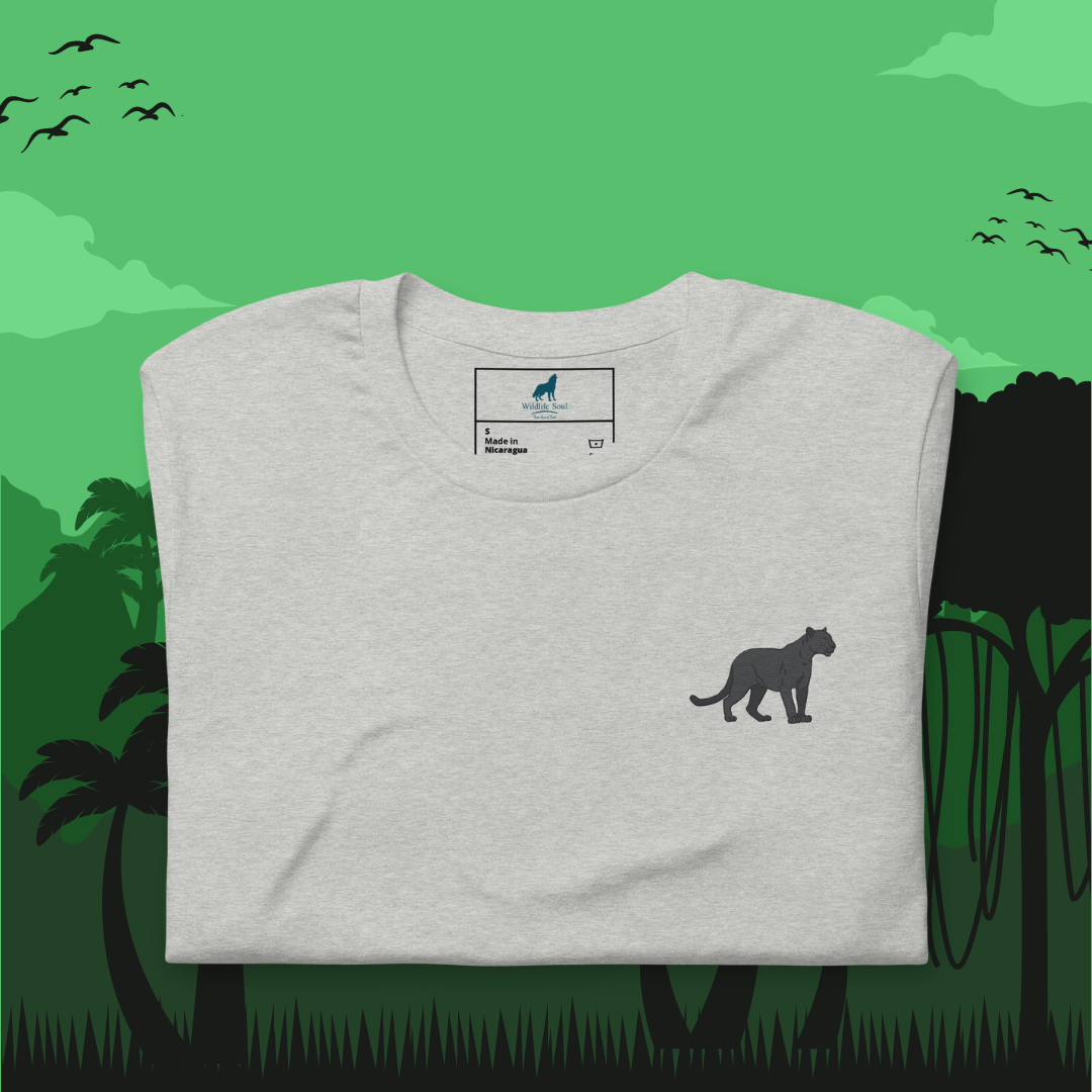 Panther Cotton T-Shirt - Embroidered - Wildlife Soul Panther Cotton T-Shirt - Embroidered