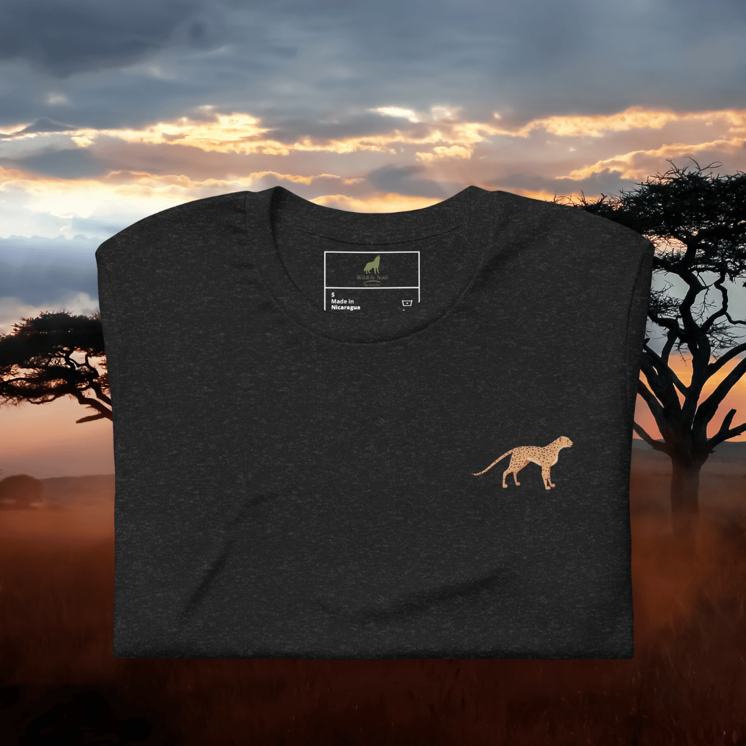 Cheetah Cotton T-Shirt - Embroidered - Wildlife Soul Cheetah Cotton T-Shirt - Embroidered