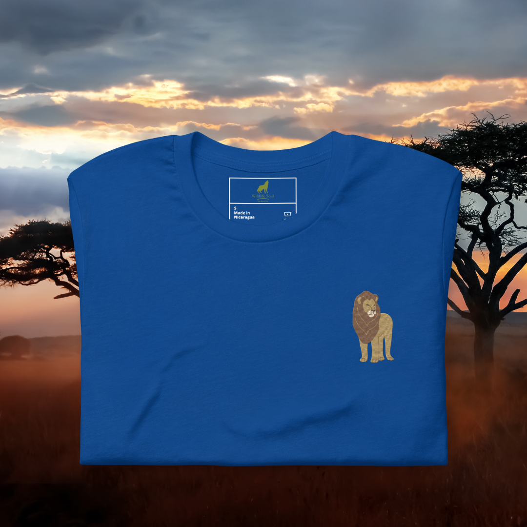 Lion Cotton T-Shirt - Embroidered - Wildlife Soul Lion Cotton T-Shirt - Embroidered