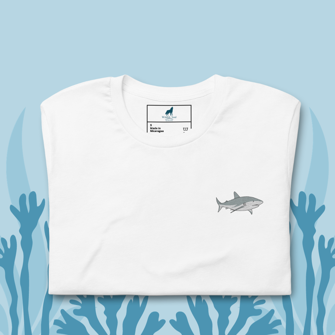 Shark Cotton T-Shirt - Embroidered - Wildlife Soul Shark Cotton T-Shirt - Embroidered