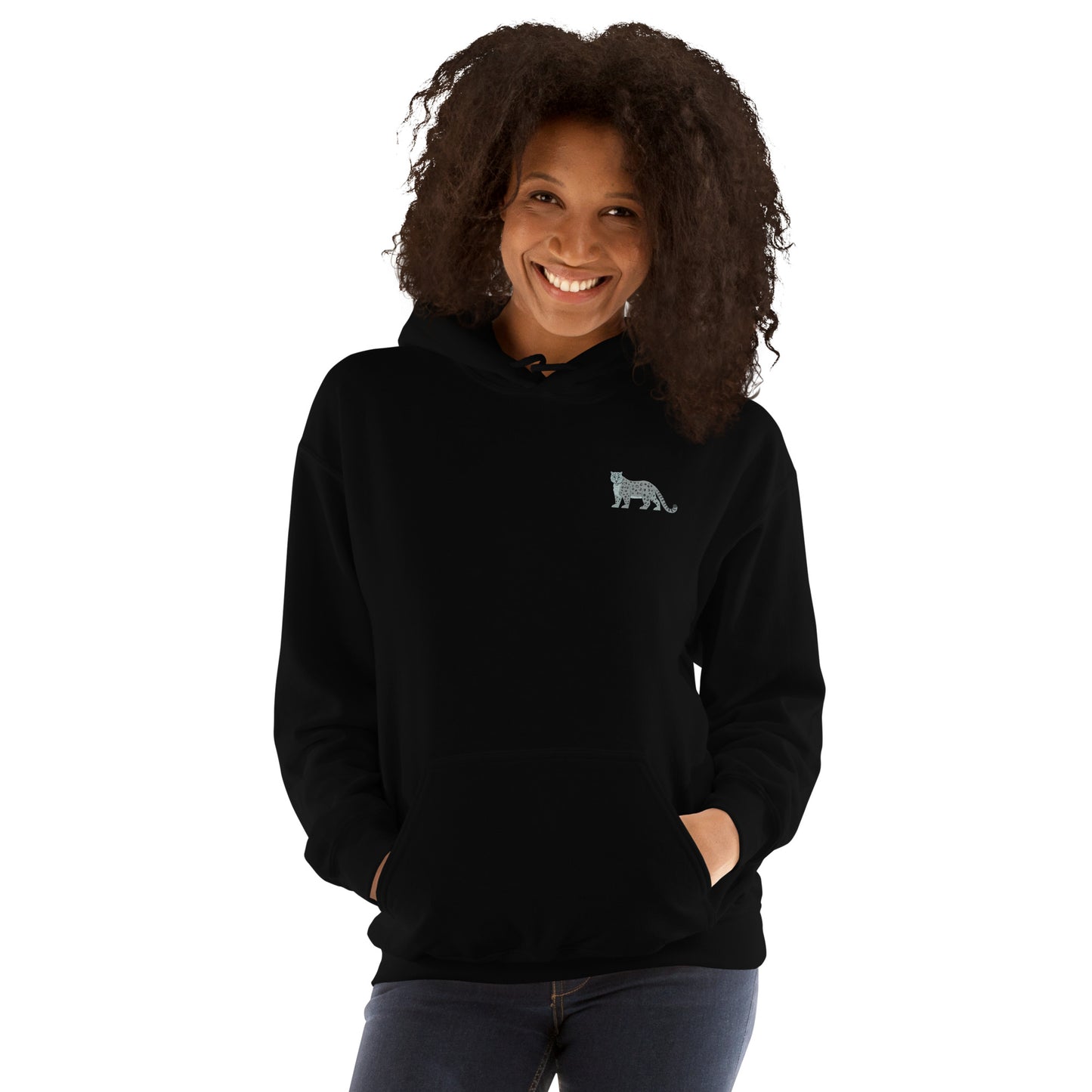 Snow Leopard Cotton Hoodie - Embroidered - Wildlife Soul Snow Leopard Cotton Hoodie - Embroidered