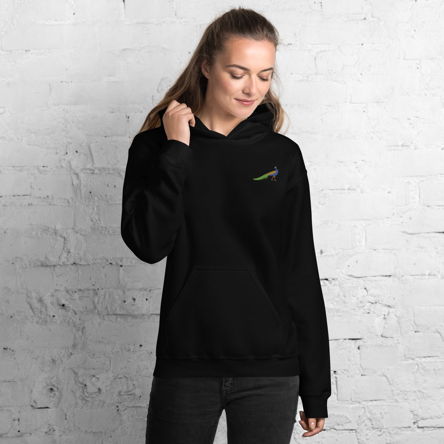 Peacock Cotton Hoodie - Embroidered - Wildlife Soul Peacock Cotton Hoodie - Embroidered