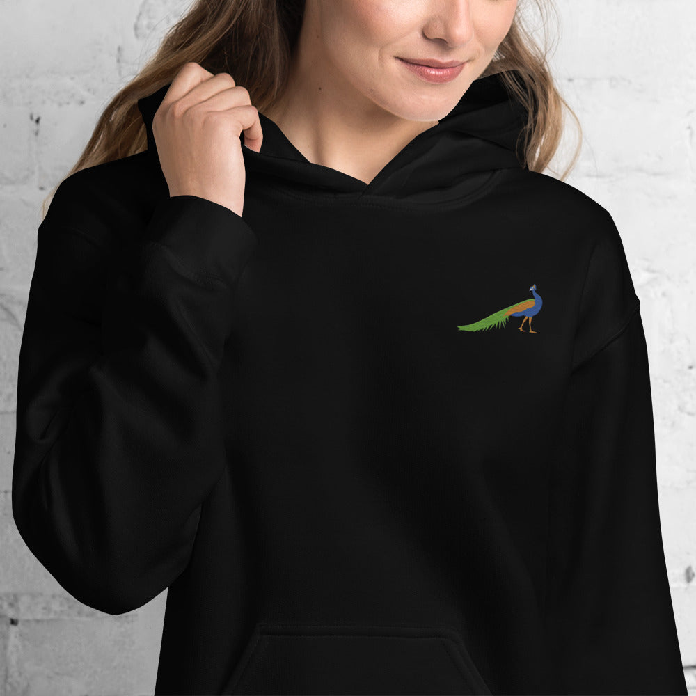 Peacock Cotton Hoodie - Embroidered - Wildlife Soul Peacock Cotton Hoodie - Embroidered