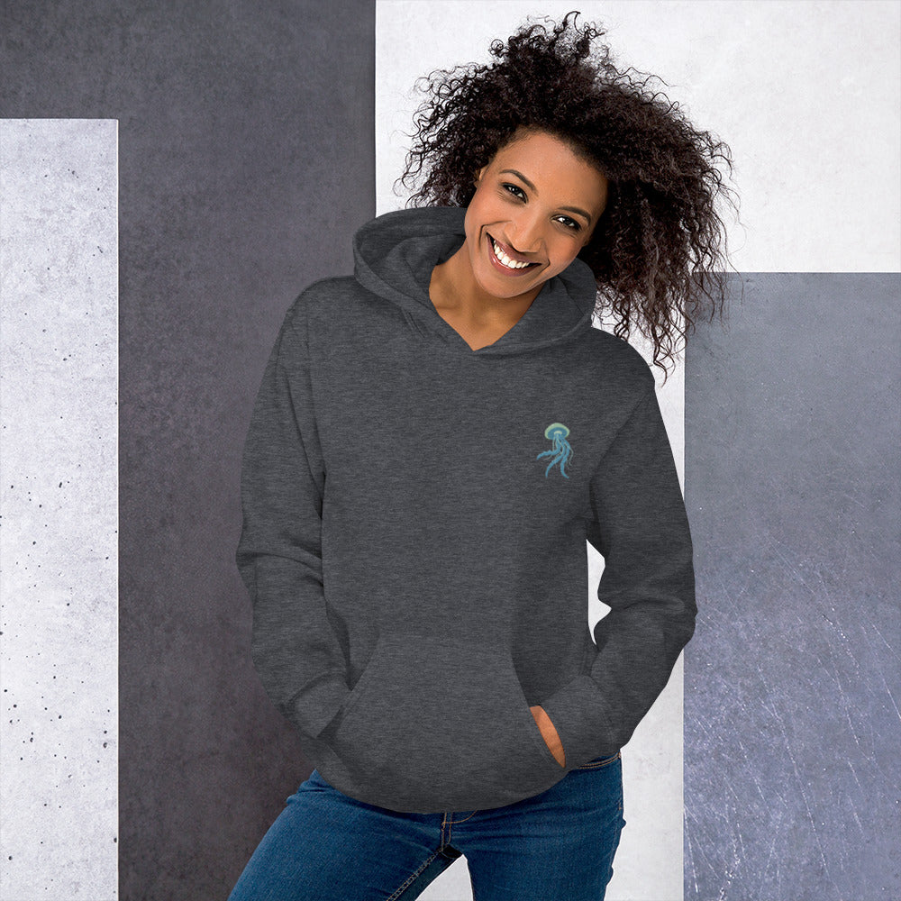 Jellyfish Cotton Hoodie - Embroidered - Wildlife Soul Jellyfish Cotton Hoodie - Embroidered