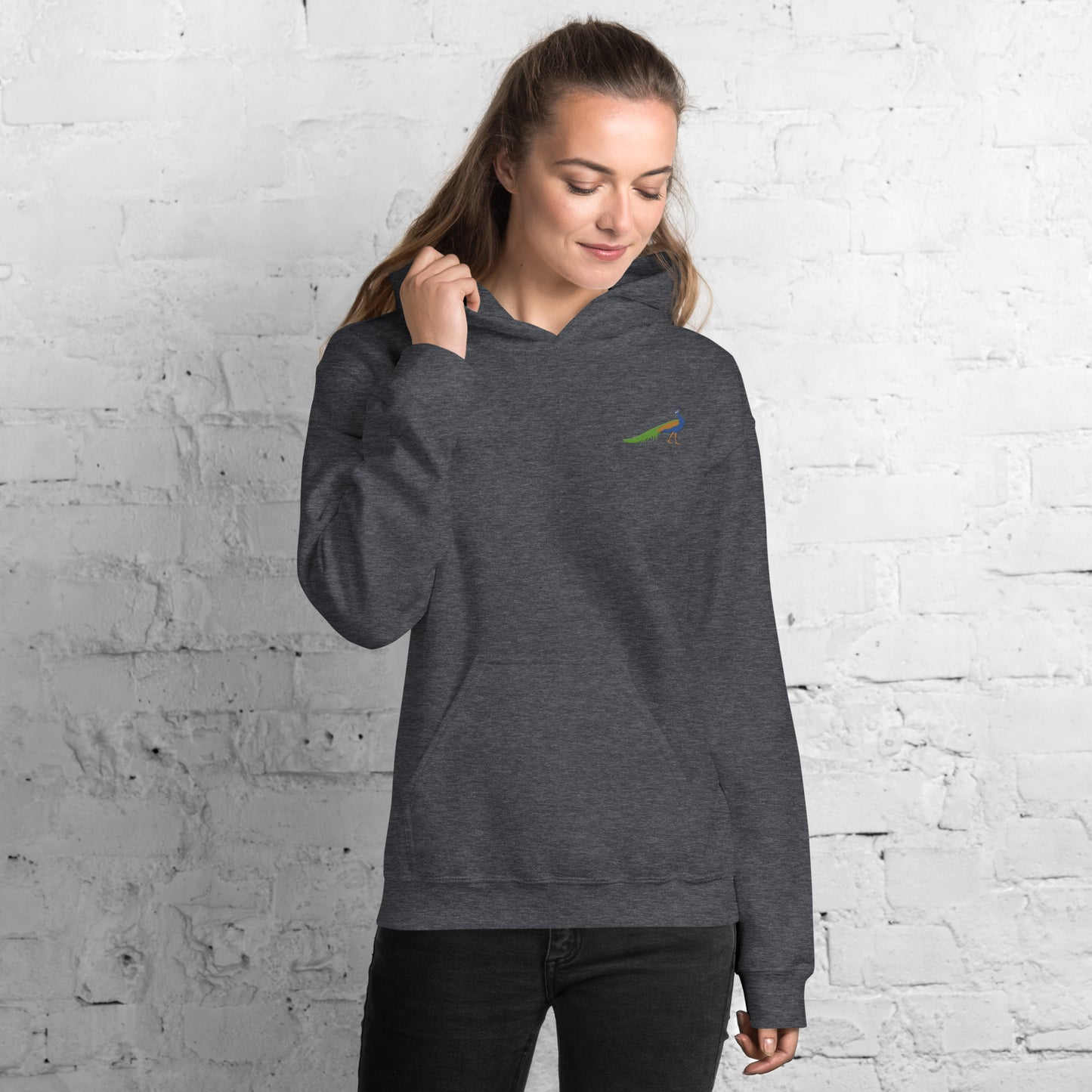 Peacock Cotton Hoodie - Embroidered - Wildlife Soul Peacock Cotton Hoodie - Embroidered