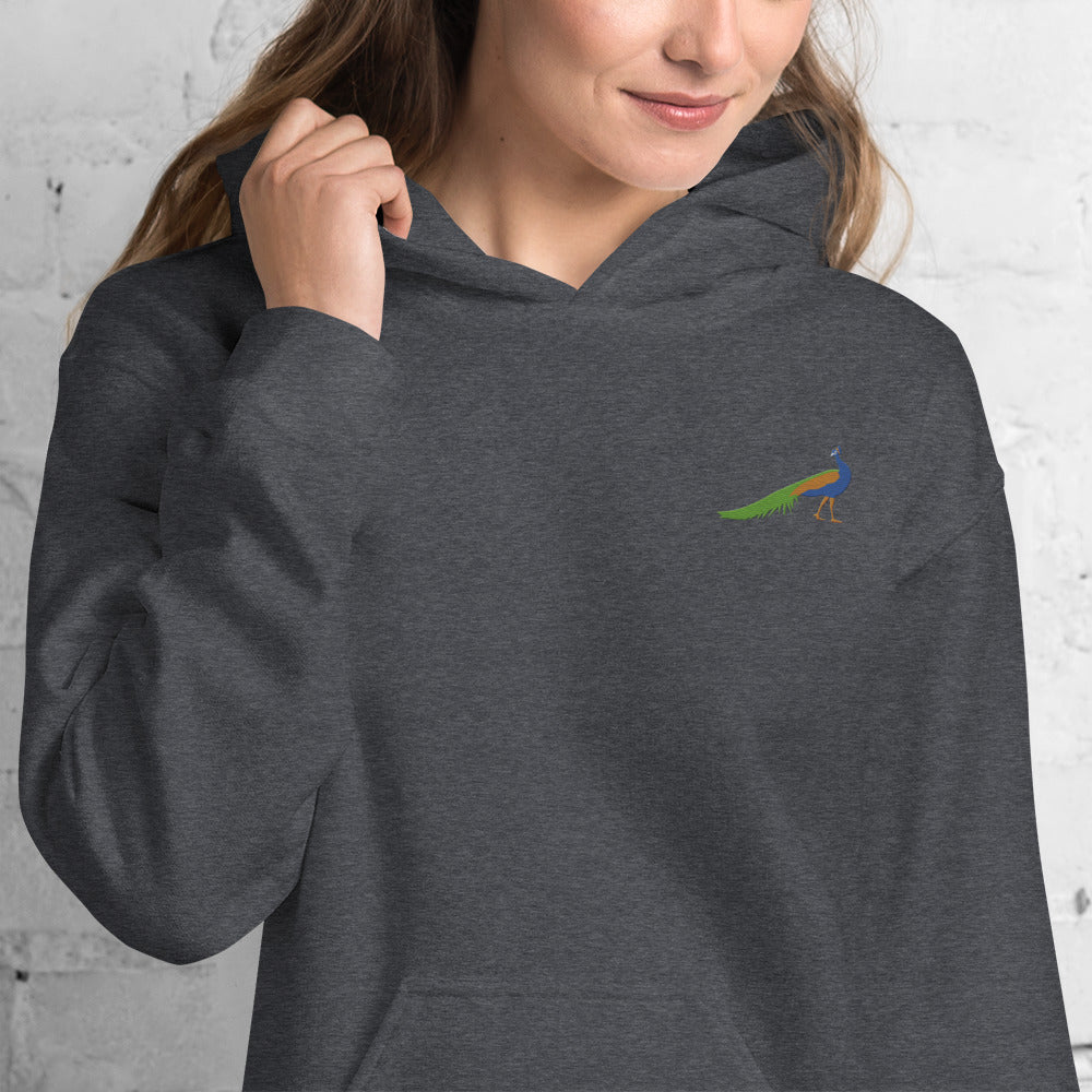 Peacock Cotton Hoodie - Embroidered - Wildlife Soul Peacock Cotton Hoodie - Embroidered