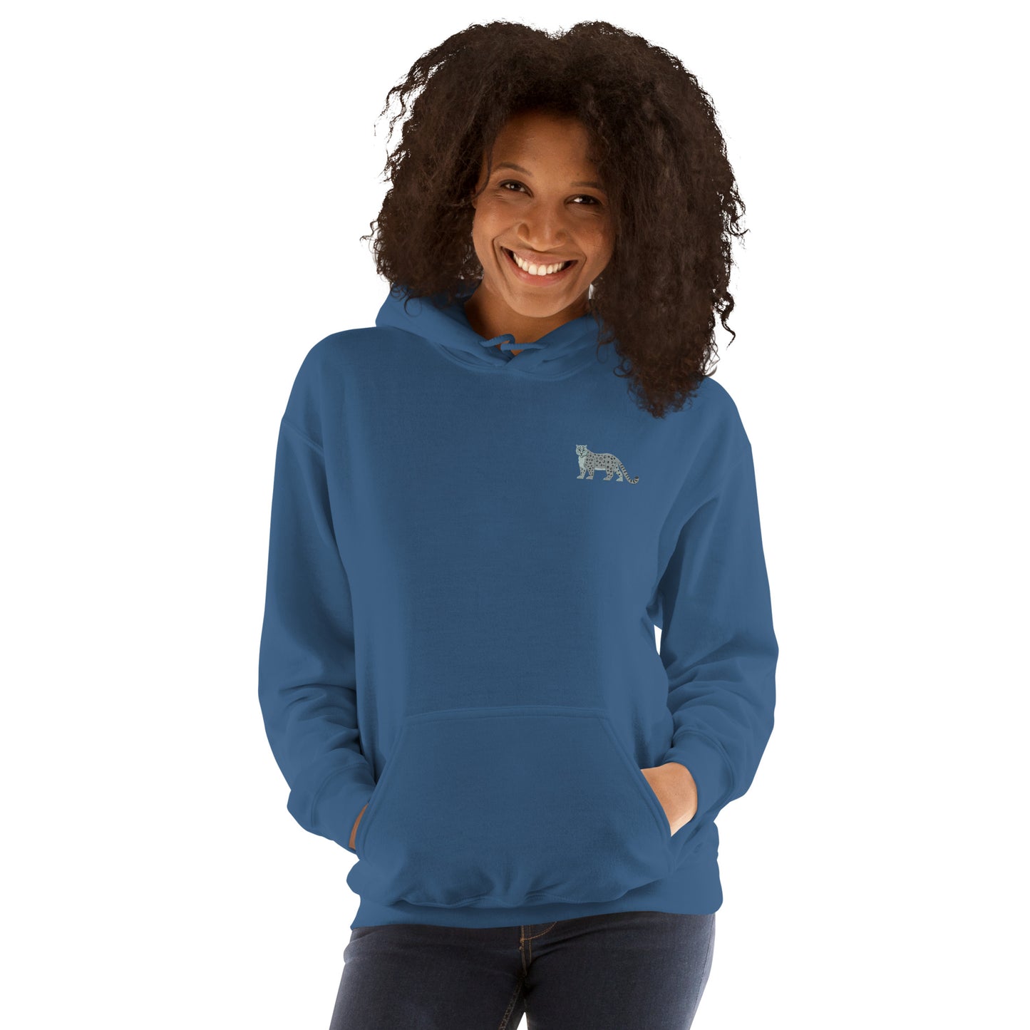 Snow Leopard Cotton Hoodie - Embroidered - Wildlife Soul Snow Leopard Cotton Hoodie - Embroidered
