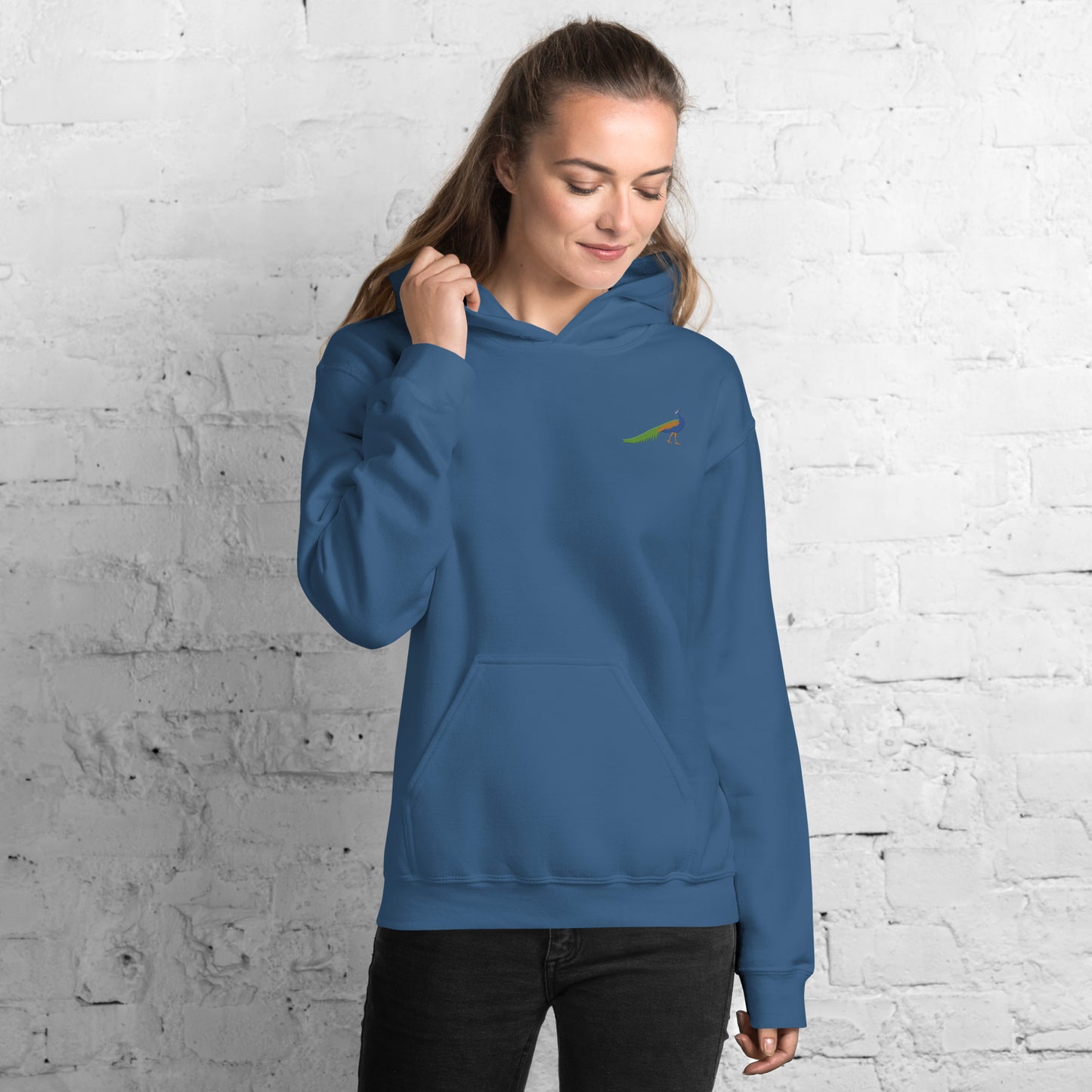 Peacock Cotton Hoodie - Embroidered - Wildlife Soul Peacock Cotton Hoodie - Embroidered