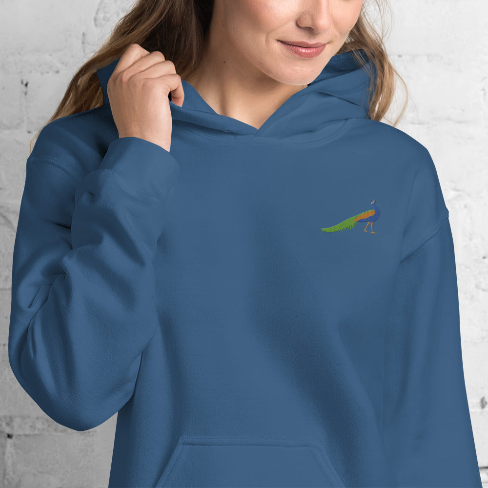 Peacock Cotton Hoodie - Embroidered - Wildlife Soul Peacock Cotton Hoodie - Embroidered