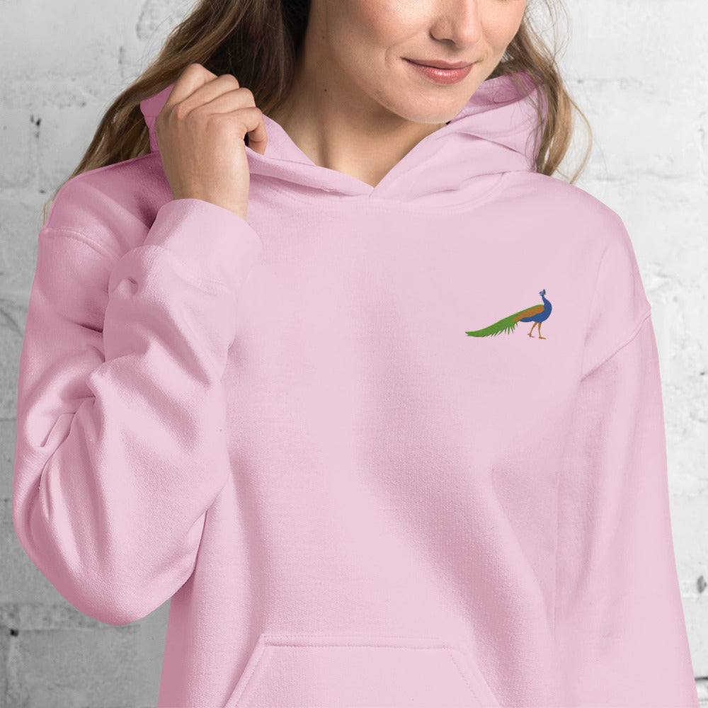 Peacock Cotton Hoodie - Embroidered - Wildlife Soul Peacock Cotton Hoodie - Embroidered