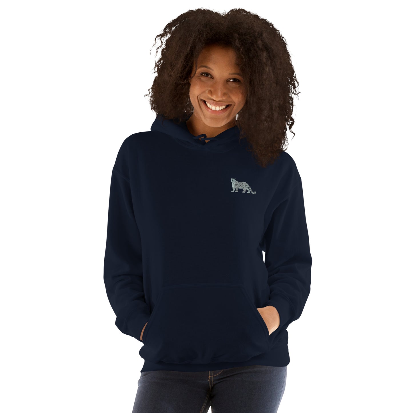 Snow Leopard Cotton Hoodie - Embroidered - Wildlife Soul Snow Leopard Cotton Hoodie - Embroidered