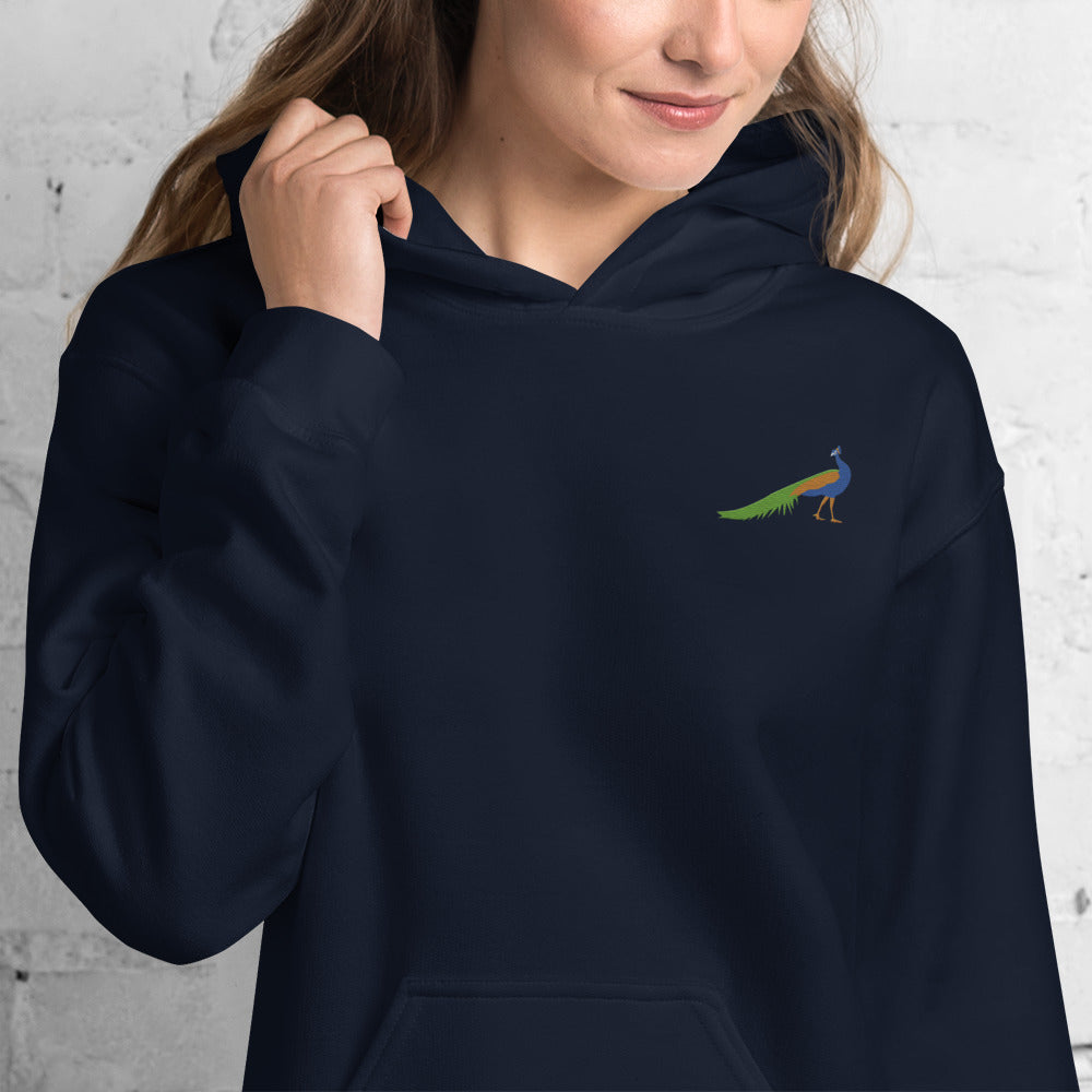 Peacock Cotton Hoodie - Embroidered - Wildlife Soul Peacock Cotton Hoodie - Embroidered