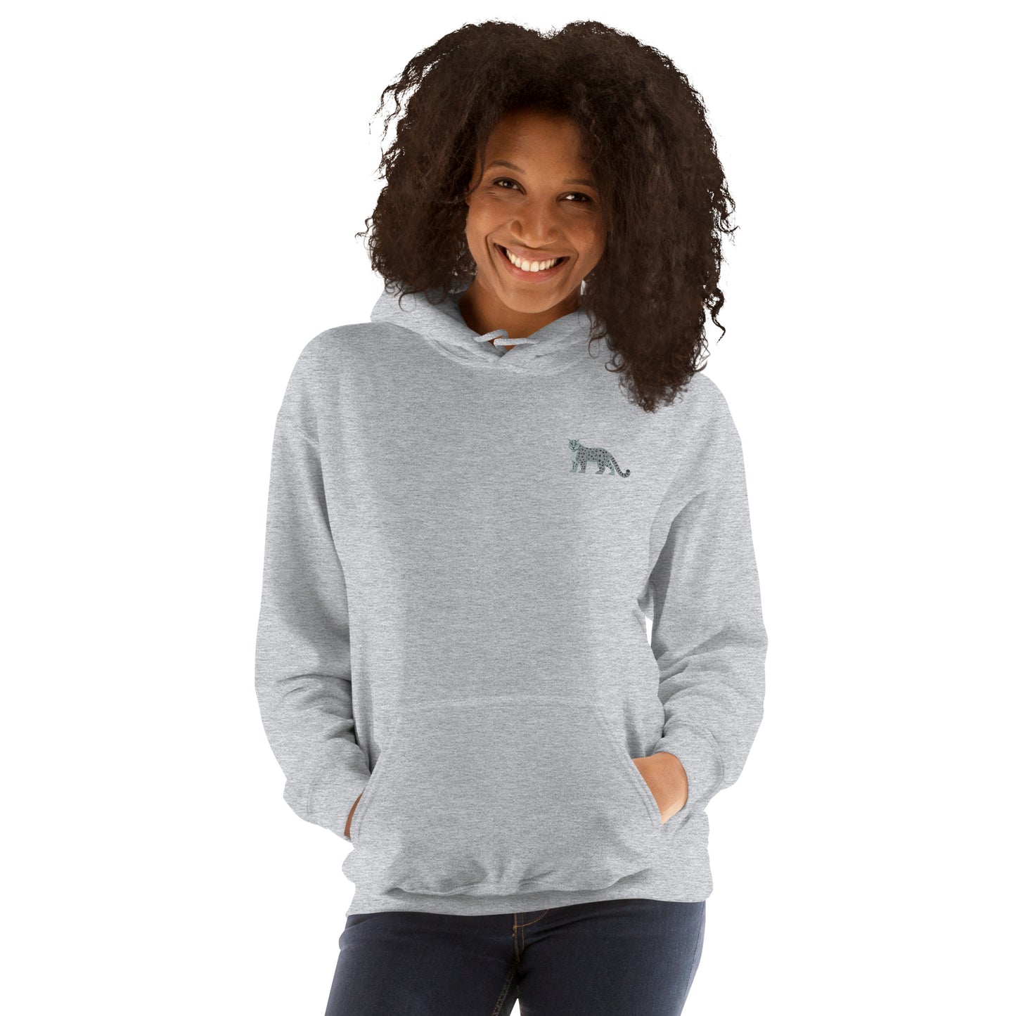 Snow Leopard Cotton Hoodie - Embroidered - Wildlife Soul Snow Leopard Cotton Hoodie - Embroidered