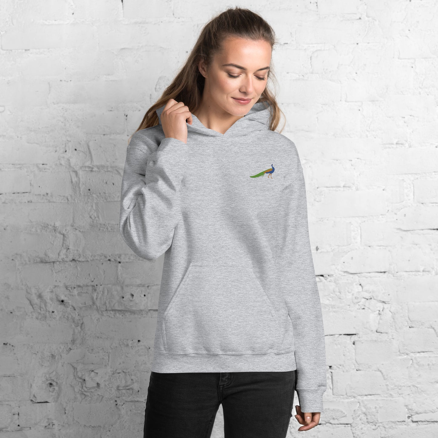 Peacock Cotton Hoodie - Embroidered - Wildlife Soul Peacock Cotton Hoodie - Embroidered