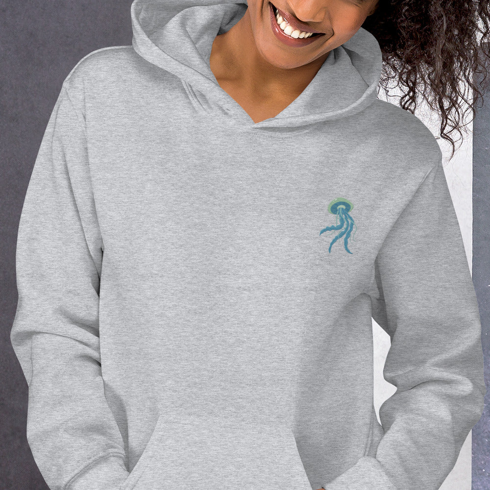 Jellyfish Cotton Hoodie - Embroidered - Wildlife Soul Jellyfish Cotton Hoodie - Embroidered