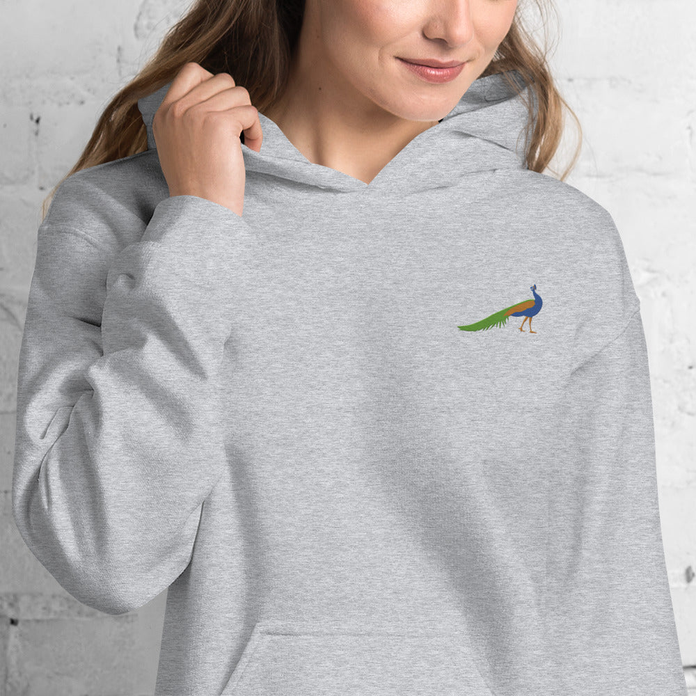 Peacock Cotton Hoodie - Embroidered - Wildlife Soul Peacock Cotton Hoodie - Embroidered