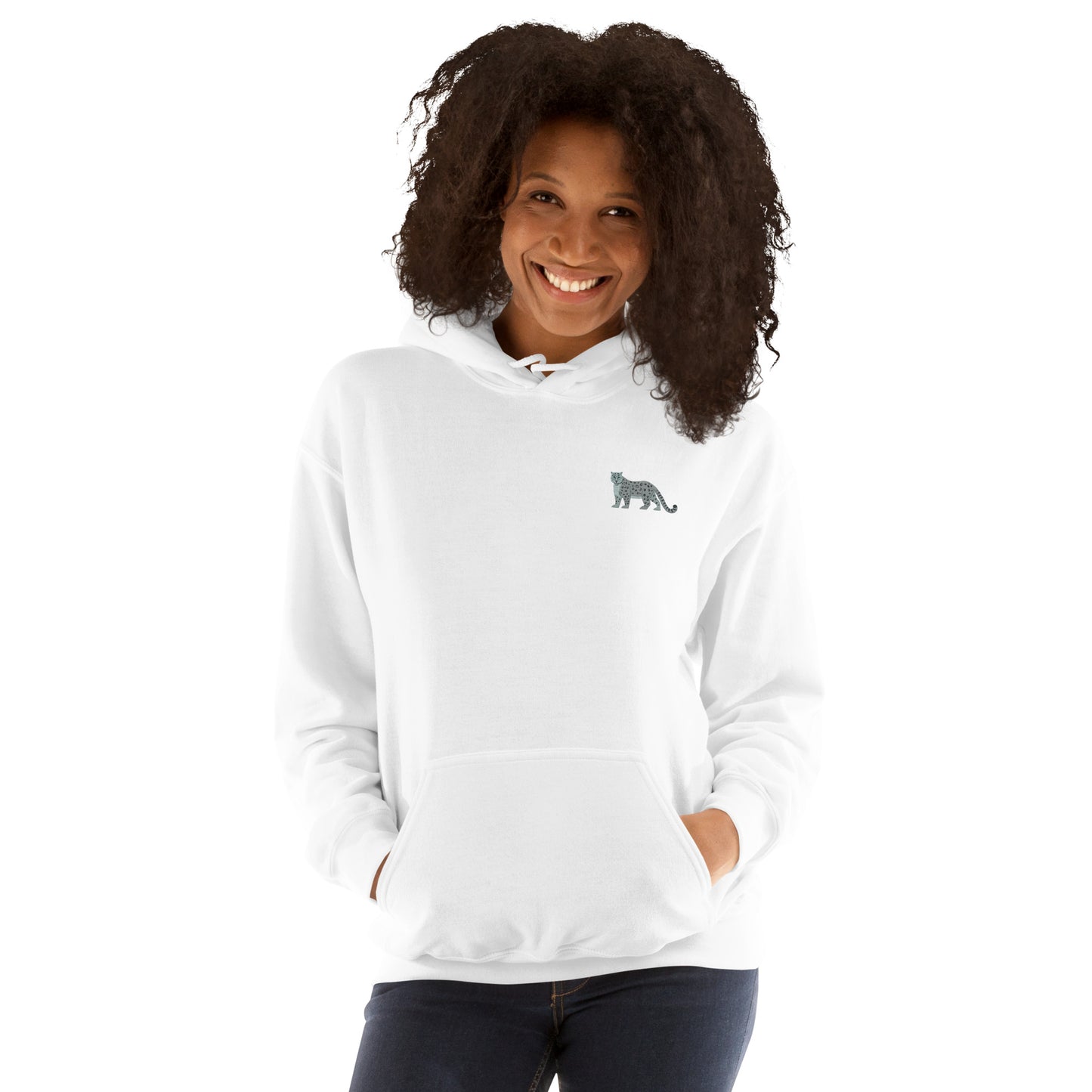 Snow Leopard Cotton Hoodie - Embroidered - Wildlife Soul Snow Leopard Cotton Hoodie - Embroidered