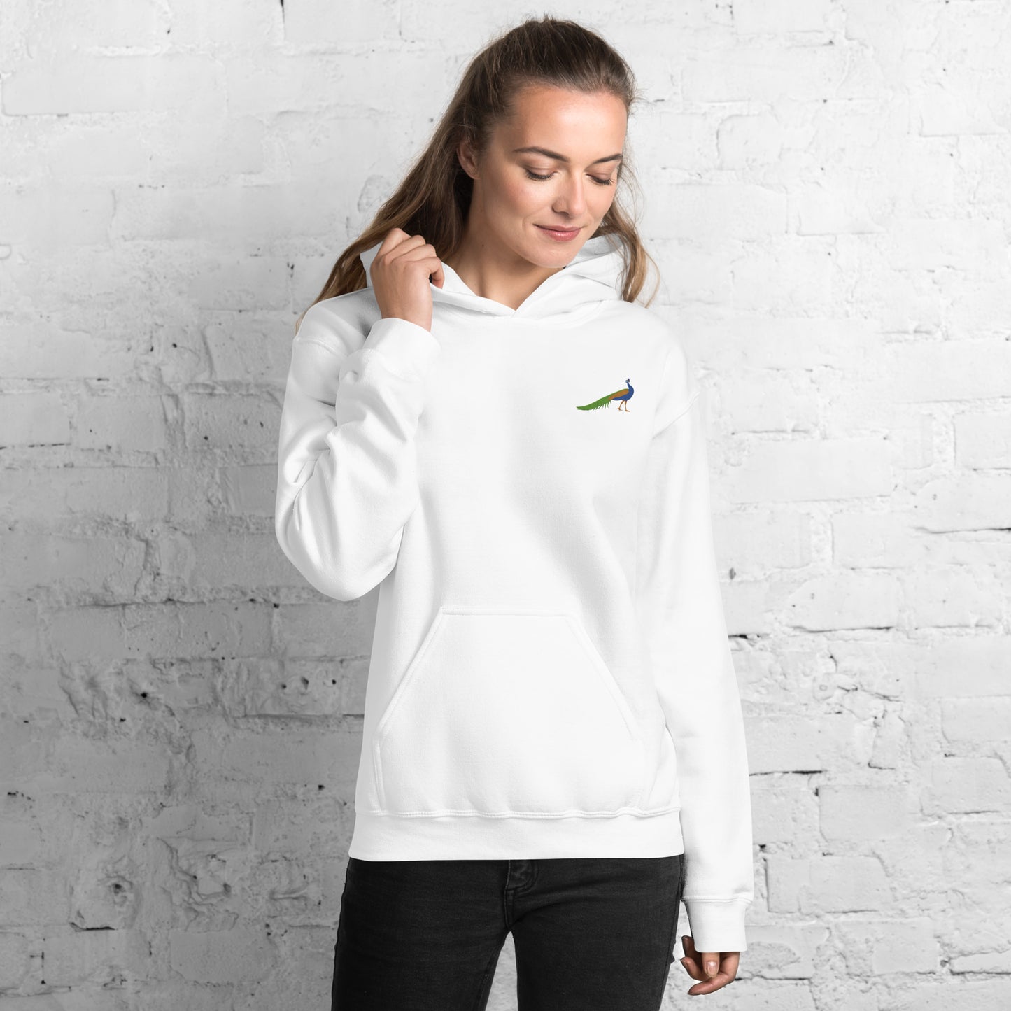 Peacock Cotton Hoodie - Embroidered - Wildlife Soul Peacock Cotton Hoodie - Embroidered