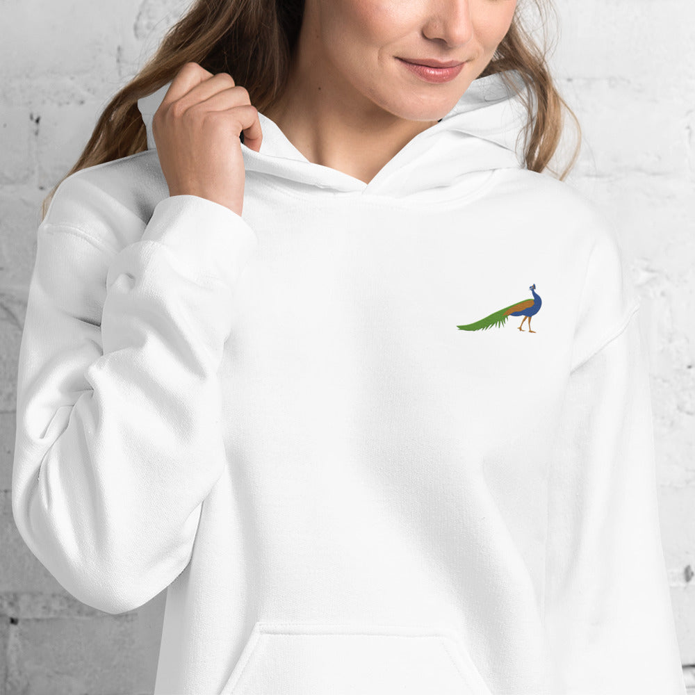 Peacock Cotton Hoodie - Embroidered - Wildlife Soul Peacock Cotton Hoodie - Embroidered