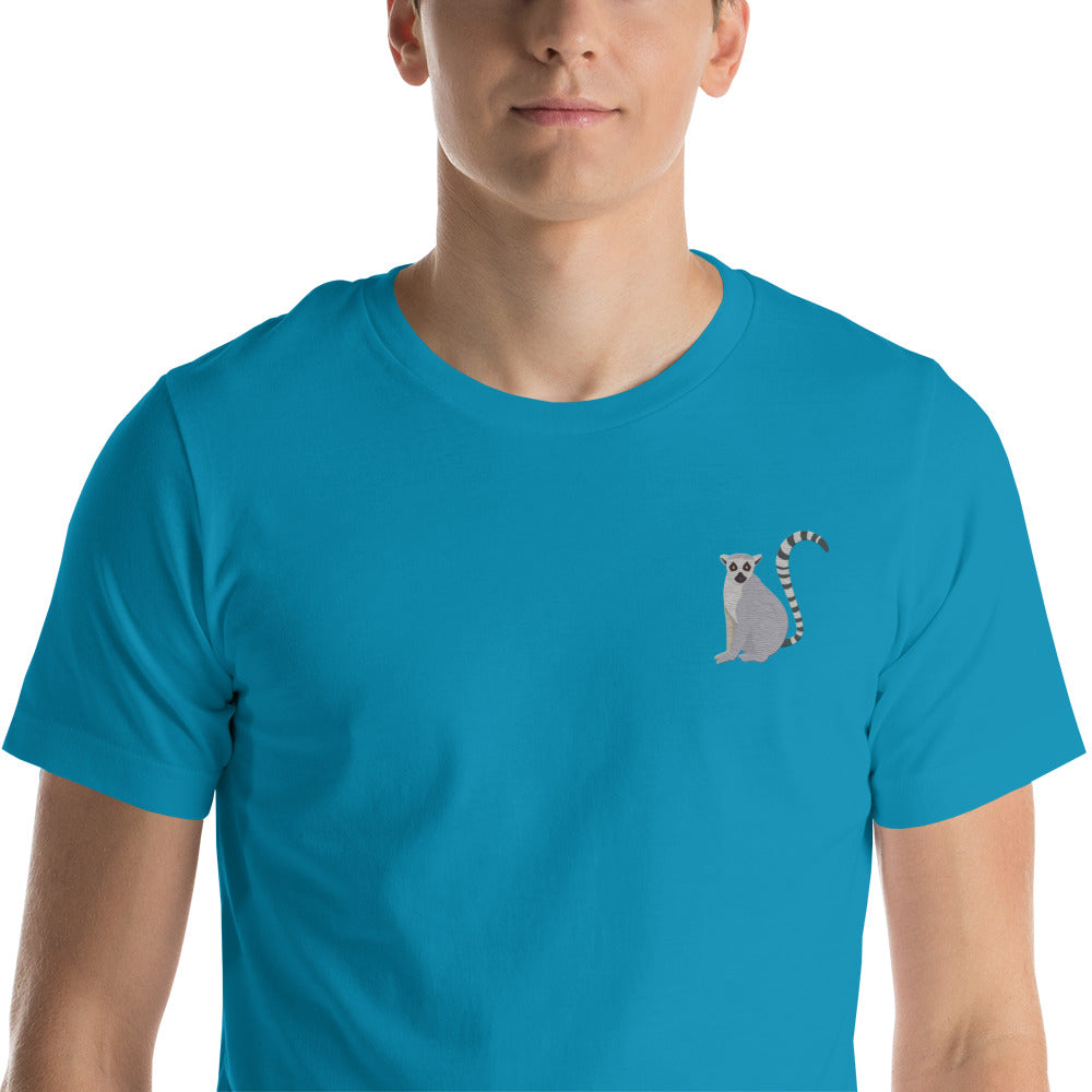 Lemur Cotton T-Shirt - Embroidered - Wildlife Soul Lemur Cotton T-Shirt - Embroidered