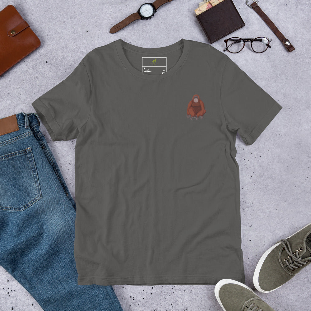 Orangutan Cotton T-Shirt - Embroidered - Wildlife Soul Orangutan Cotton T-Shirt - Embroidered