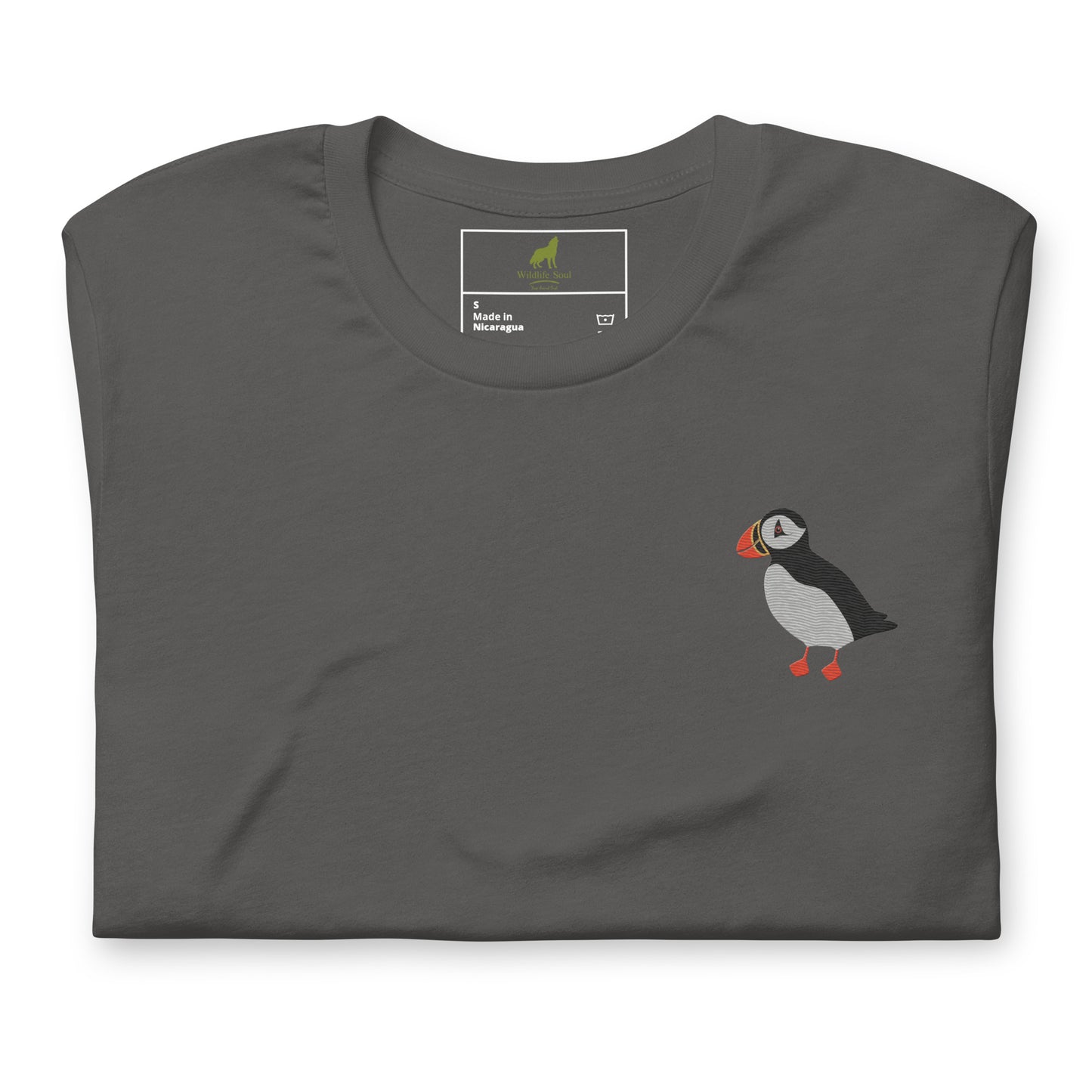 Puffin Cotton T-Shirt - Embroidered - Wildlife Soul Puffin Cotton T-Shirt - Embroidered