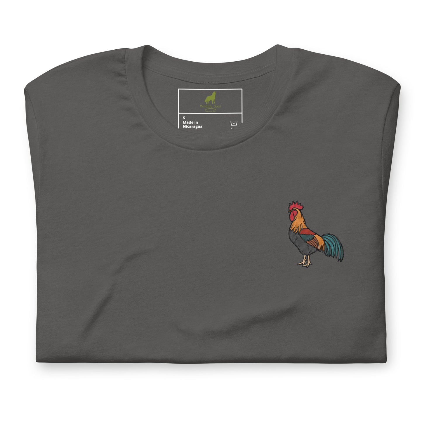 Rooster Cotton T-Shirt - Embroidered - Wildlife Soul Rooster Cotton T-Shirt - Embroidered