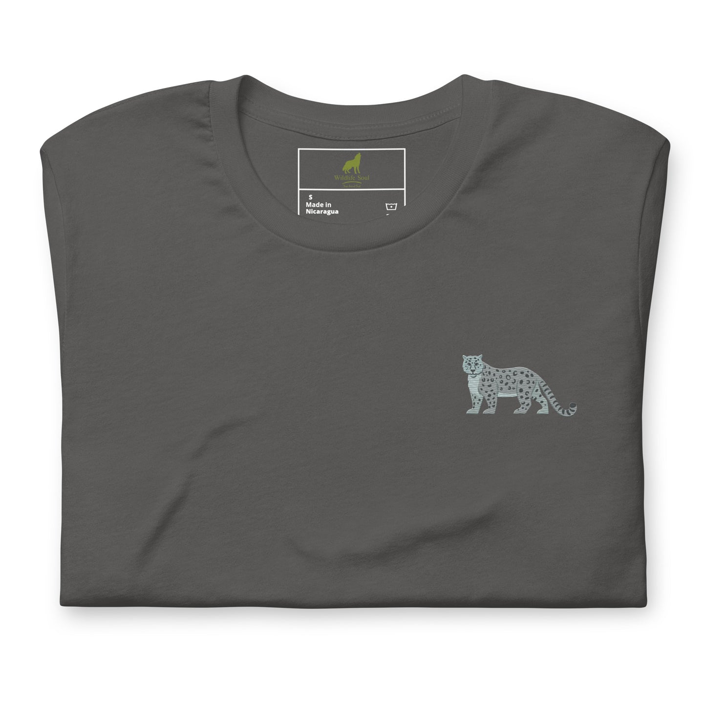 Snow leopard Cotton T-Shirt - Embroidered - Wildlife Soul Snow leopard Cotton T-Shirt - Embroidered