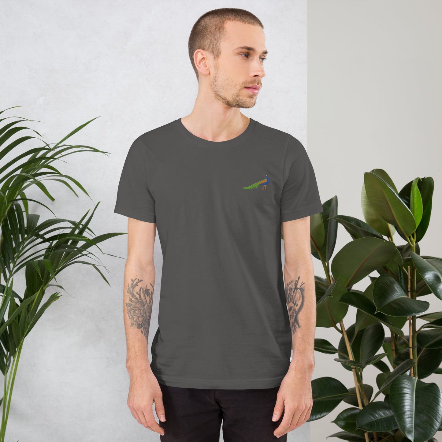 Peacock Cotton T-Shirt - Embroidered - Wildlife Soul Peacock Cotton T-Shirt - Embroidered