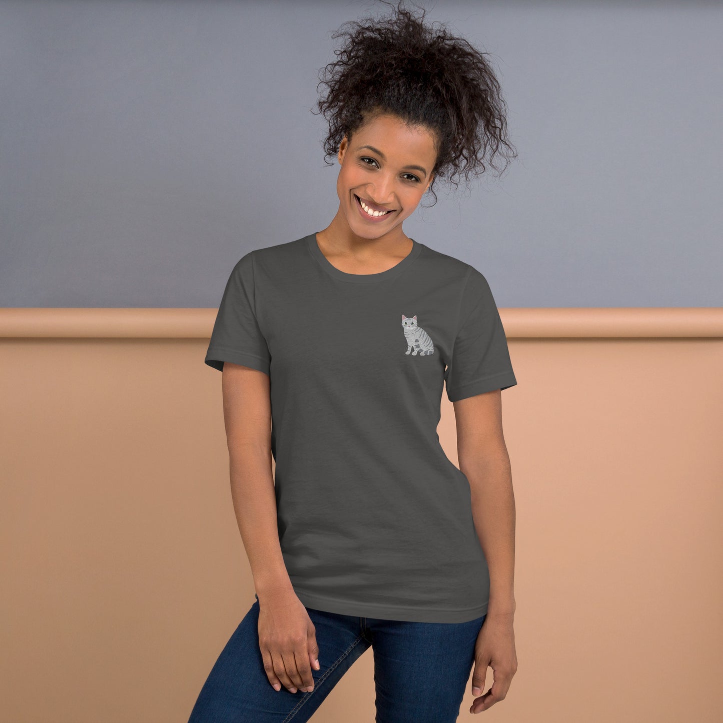 Grey Cat T-Shirt - Embroidered - Wildlife Soul Grey Cat T-Shirt - Embroidered