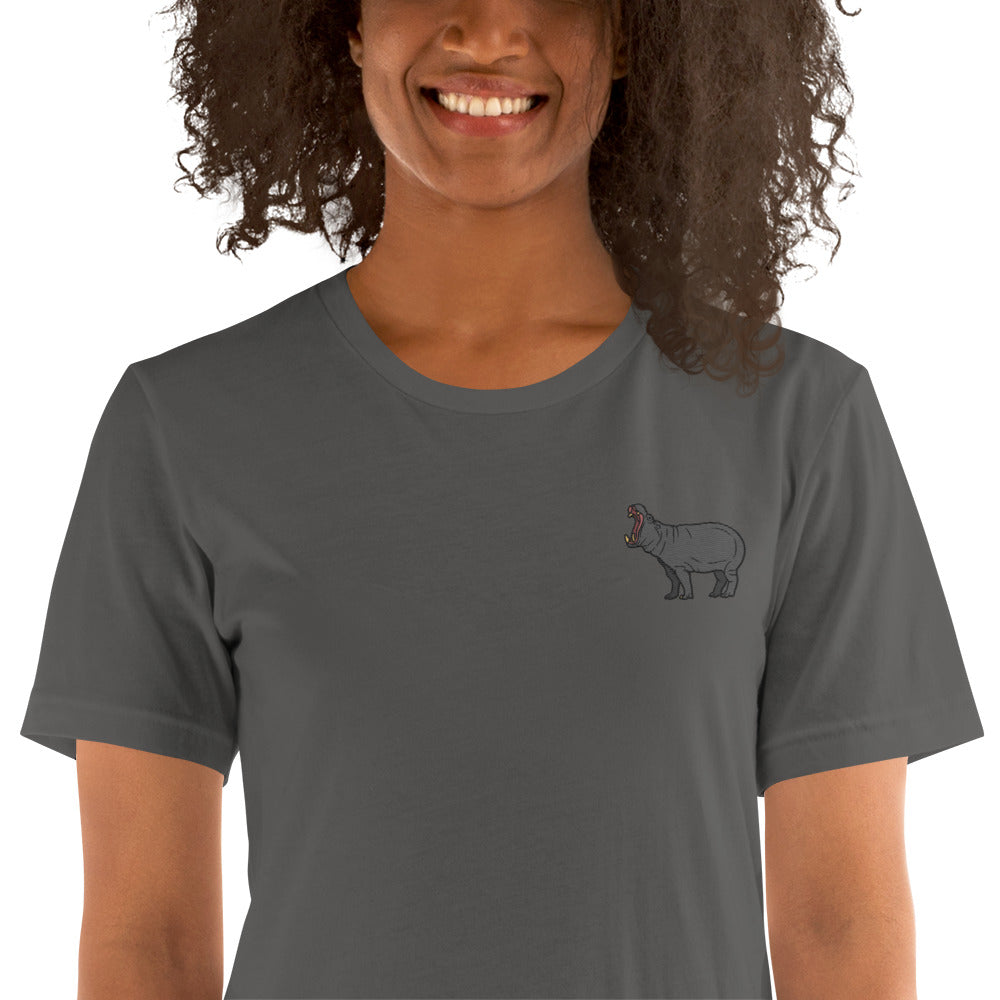 Hippopotamus Cotton T-Shirt - Embroidered - Wildlife Soul Hippopotamus Cotton T-Shirt - Embroidered