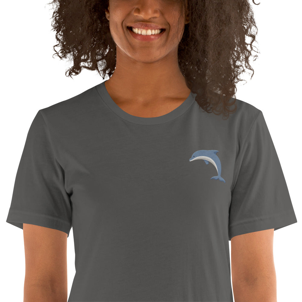 Dolphin Cotton T-Shirt - Embroidered - Wildlife Soul Dolphin Cotton T-Shirt - Embroidered