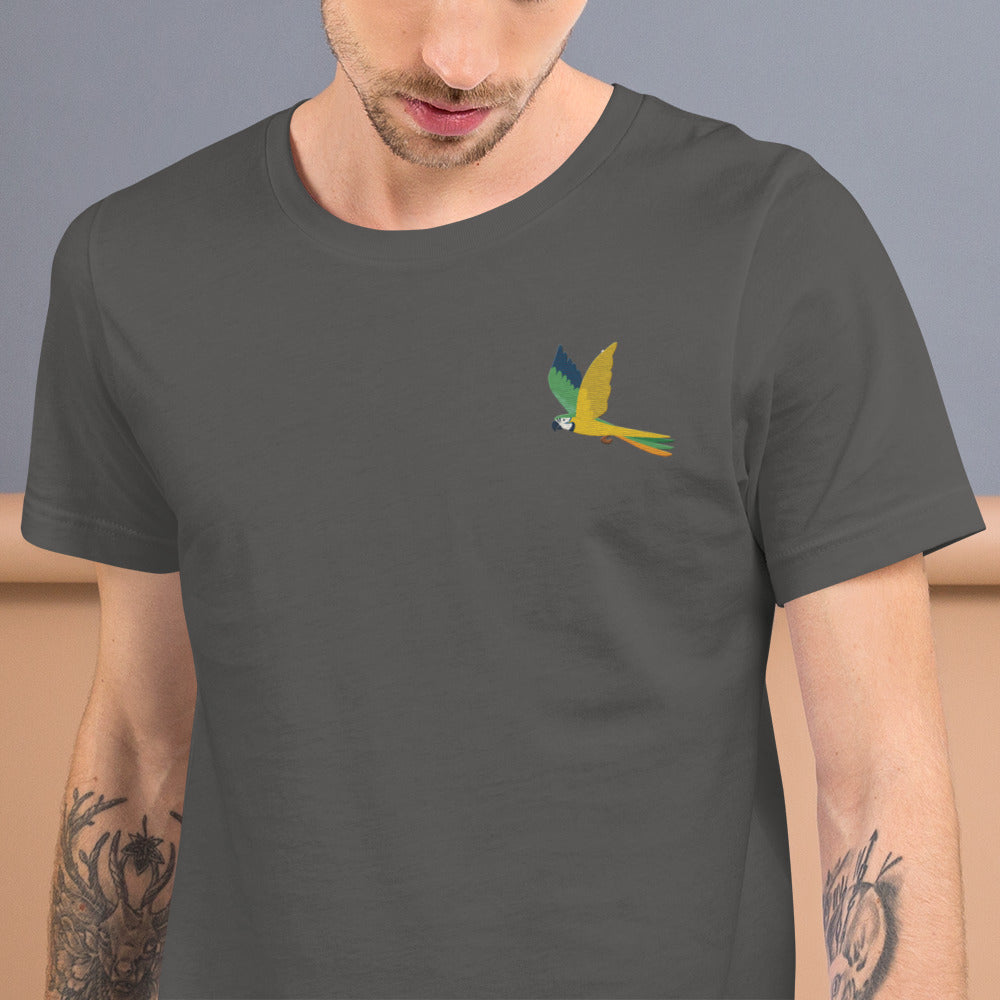 Parrot Cotton T-Shirt - Embroidered - Wildlife Soul Parrot Cotton T-Shirt - Embroidered