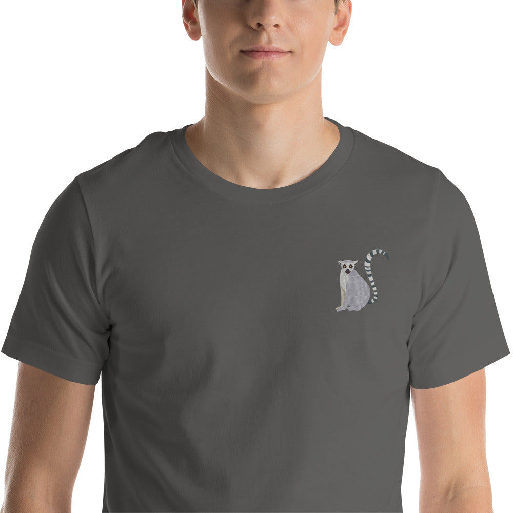 Lemur Cotton T-Shirt - Embroidered - Wildlife Soul Lemur Cotton T-Shirt - Embroidered