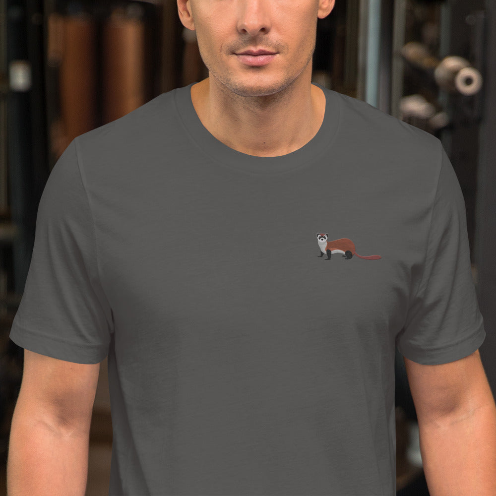 Weasel Cotton T-Shirt - Embroidered - Wildlife Soul Weasel Cotton T-Shirt - Embroidered