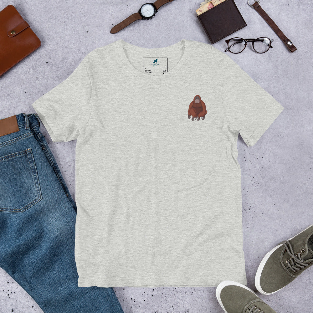 Orangutan Cotton T-Shirt - Embroidered - Wildlife Soul Orangutan Cotton T-Shirt - Embroidered
