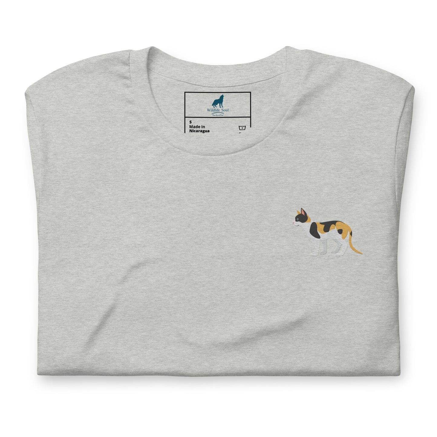 Cat Cotton T-shirt - Embroidered - Wildlife Soul Cat Cotton T-shirt - Embroidered