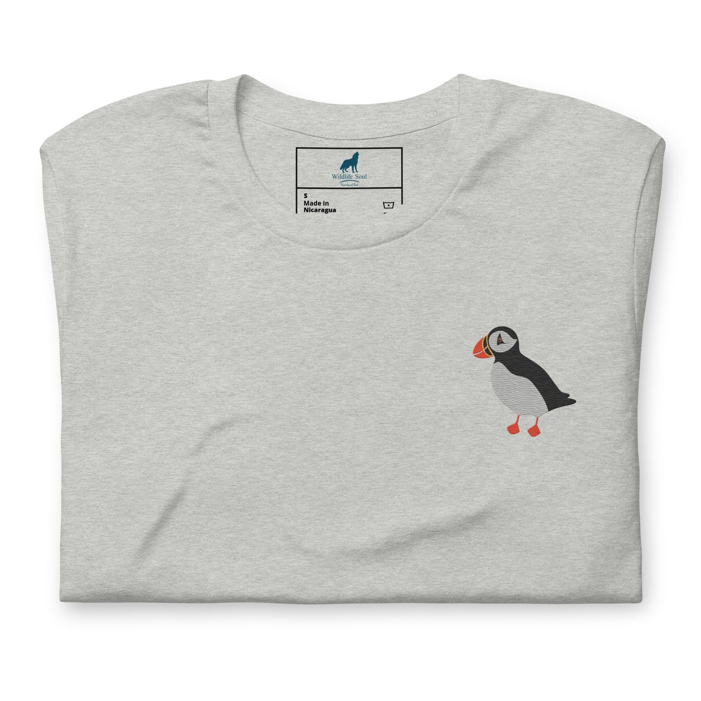 Puffin Cotton T-Shirt - Embroidered - Wildlife Soul Puffin Cotton T-Shirt - Embroidered