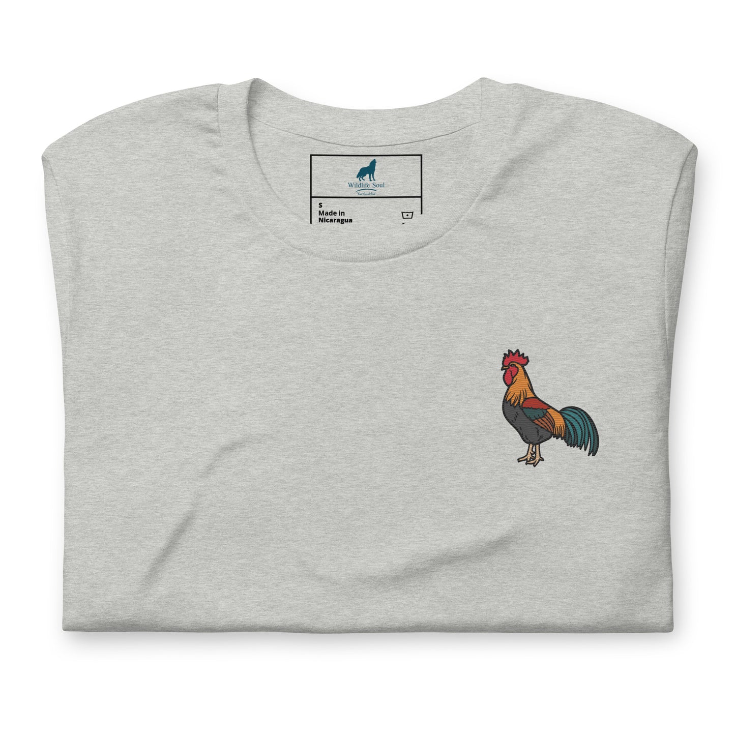 Rooster Cotton T-Shirt - Embroidered - Wildlife Soul Rooster Cotton T-Shirt - Embroidered