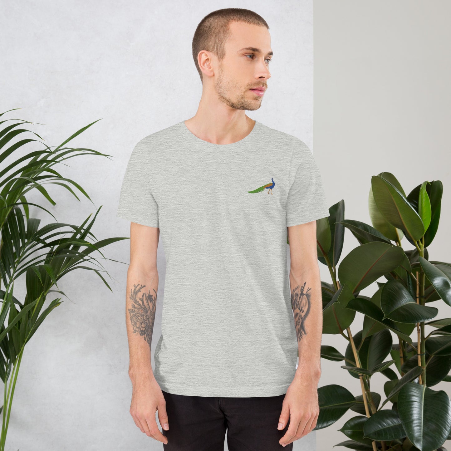 Peacock Cotton T-Shirt - Embroidered - Wildlife Soul Peacock Cotton T-Shirt - Embroidered