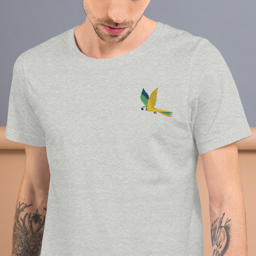 Parrot Cotton T-Shirt - Embroidered - Wildlife Soul Parrot Cotton T-Shirt - Embroidered