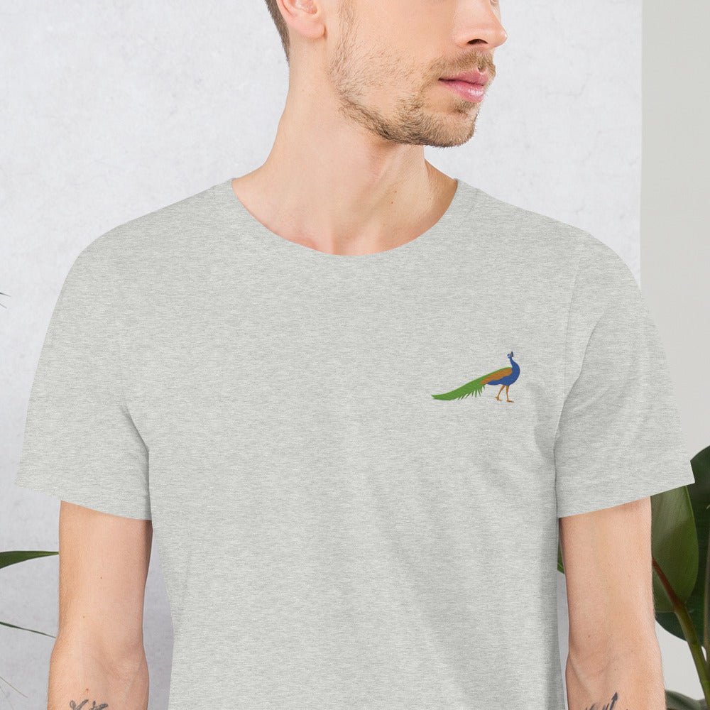 Peacock Cotton T-Shirt - Embroidered - Wildlife Soul Peacock Cotton T-Shirt - Embroidered