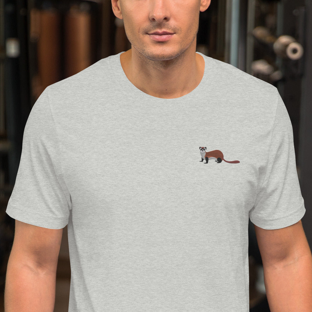 Weasel Cotton T-Shirt - Embroidered - Wildlife Soul Weasel Cotton T-Shirt - Embroidered