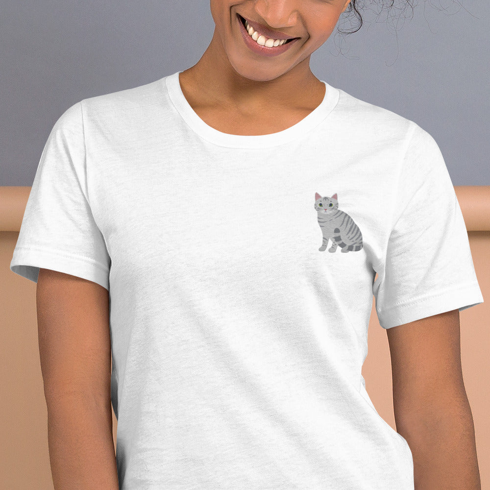 Grey Cat T-Shirt - Embroidered - Wildlife Soul Grey Cat T-Shirt - Embroidered