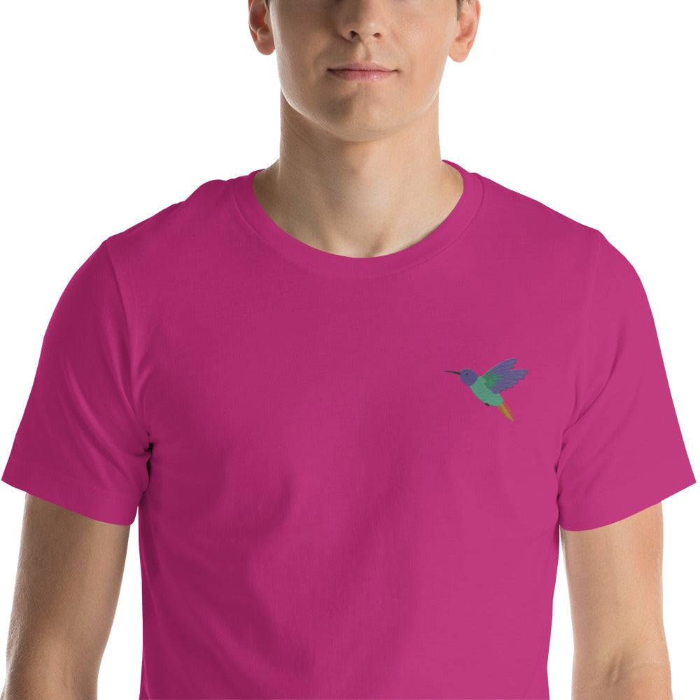 Hummingbird Cotton T-Shirt - Embroidered - Wildlife Soul Hummingbird Cotton T-Shirt - Embroidered